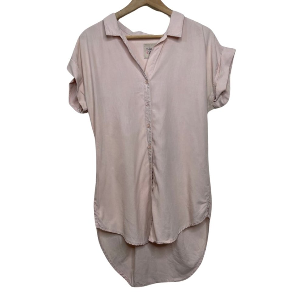 THREAD & SUPPLY | Blush Pink Short Sleeve Draped Back Shirt Tunic Dress | Size S
